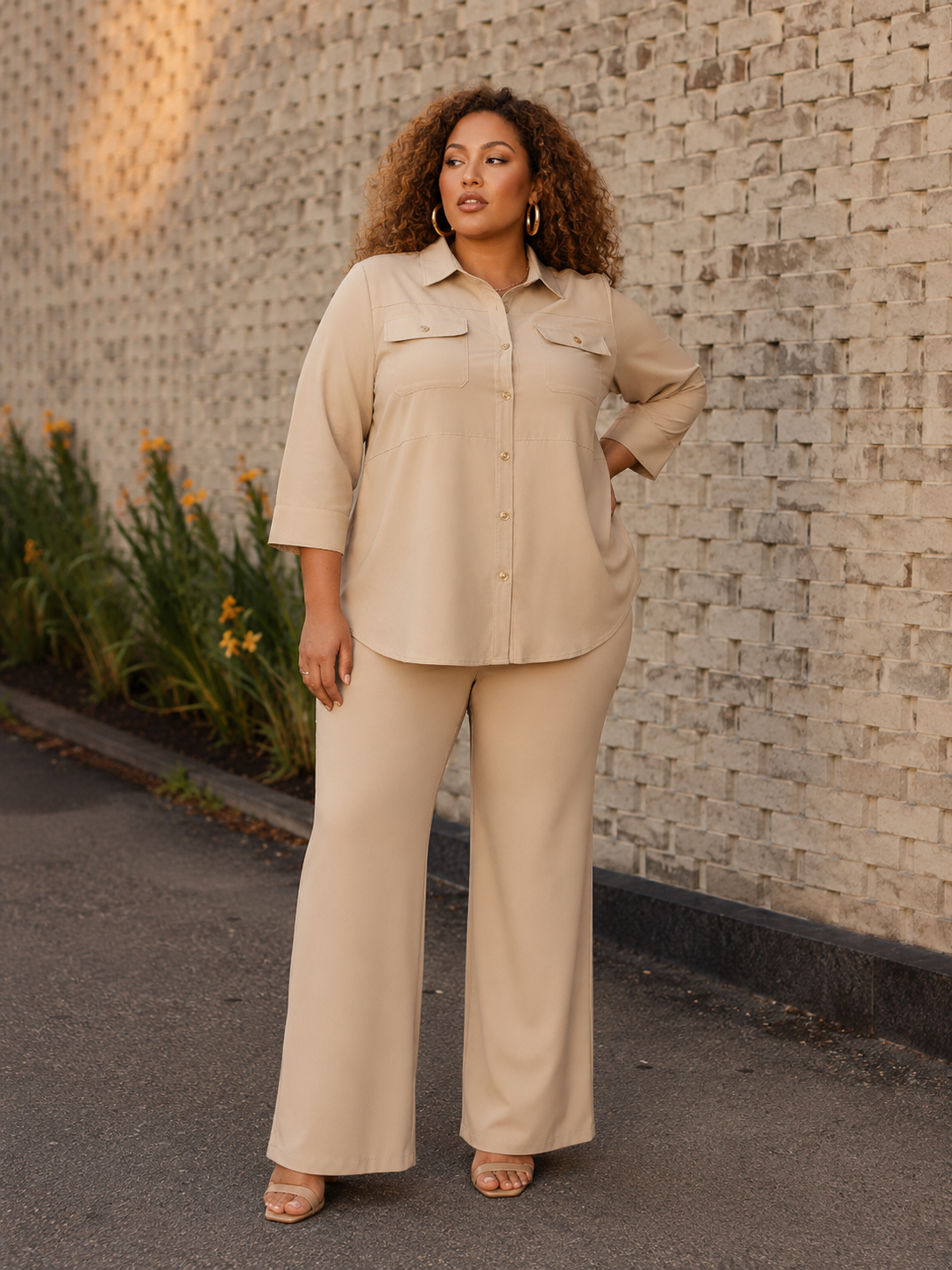 Hannah | Plus Size Button Front Shirt Tunic with Utility Pockets