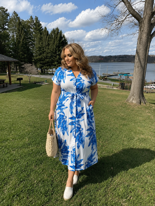 Isla | Plus Size Tropical Leaf Midi Dress for Women in Breezy Summer Style