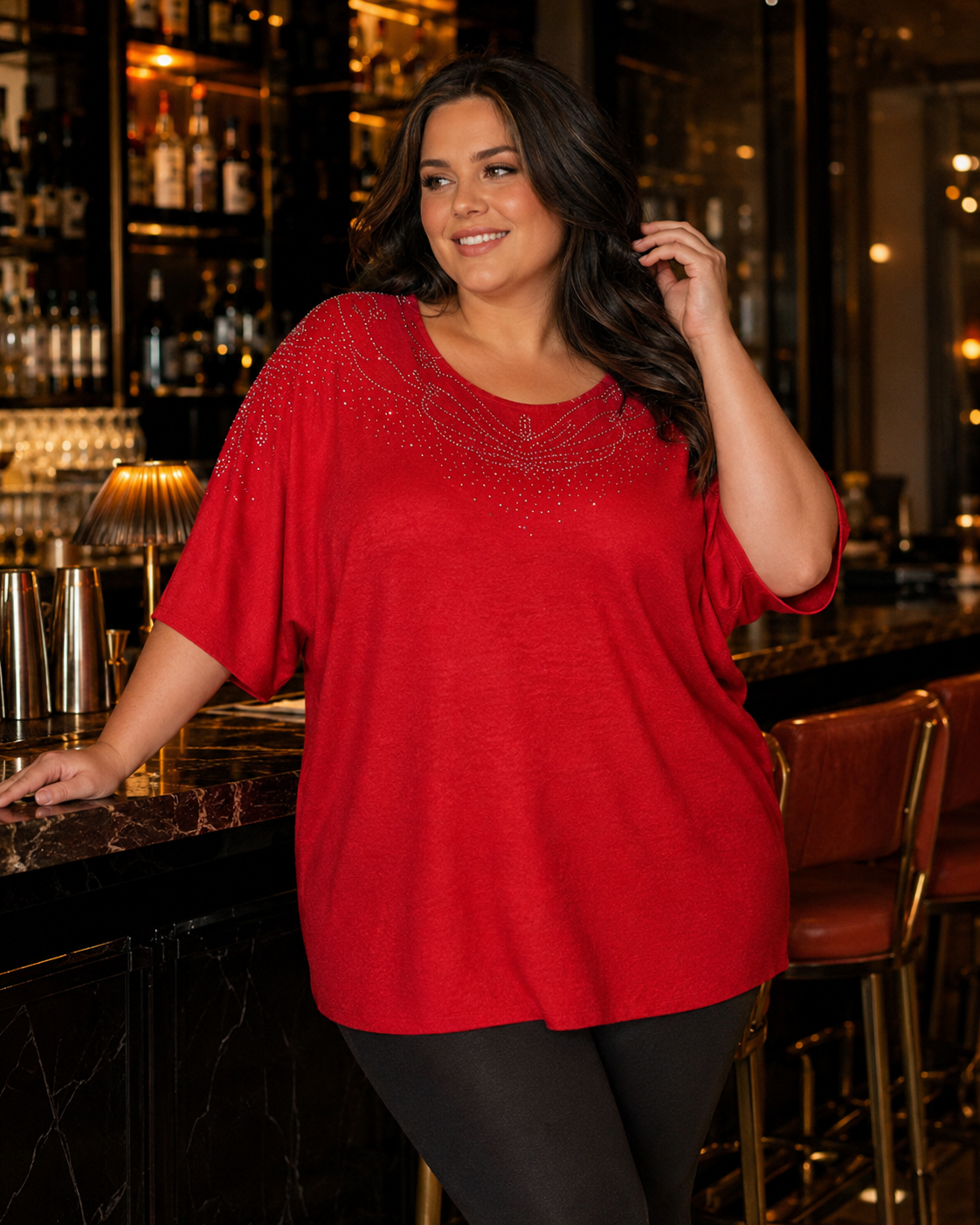 Liora | Plus Size Dolman Sleeve Tunic Top with Embellished Neckline