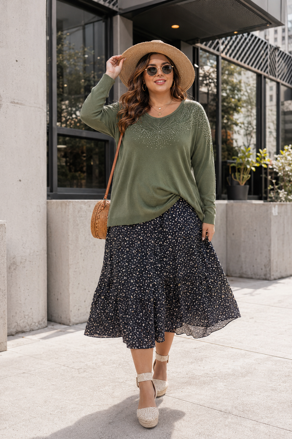 Nadia | Plus Size Embellished Tunic Top with Dolman Sleeves