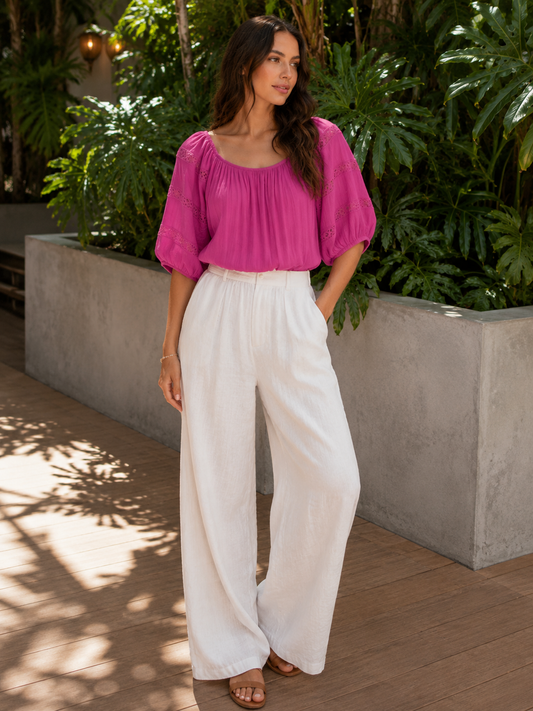 Reese | Solid Short Sleeve Blouse for Women in Relaxed Warm Weather Style