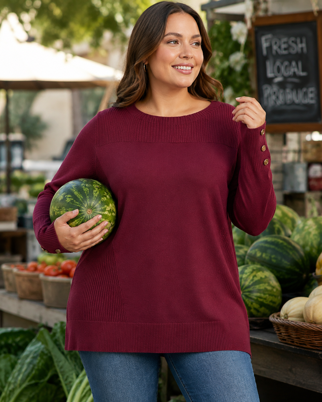 Rosalie | Plus Size Wide Neck Tunic Top with Button Cuffs