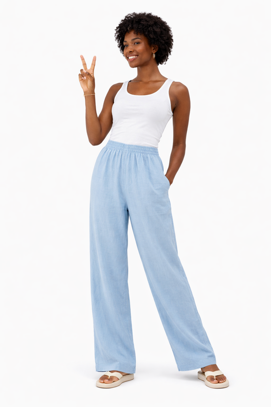 Celeste | Wide Leg Linen Pants for Women with Elastic Waist for Summer