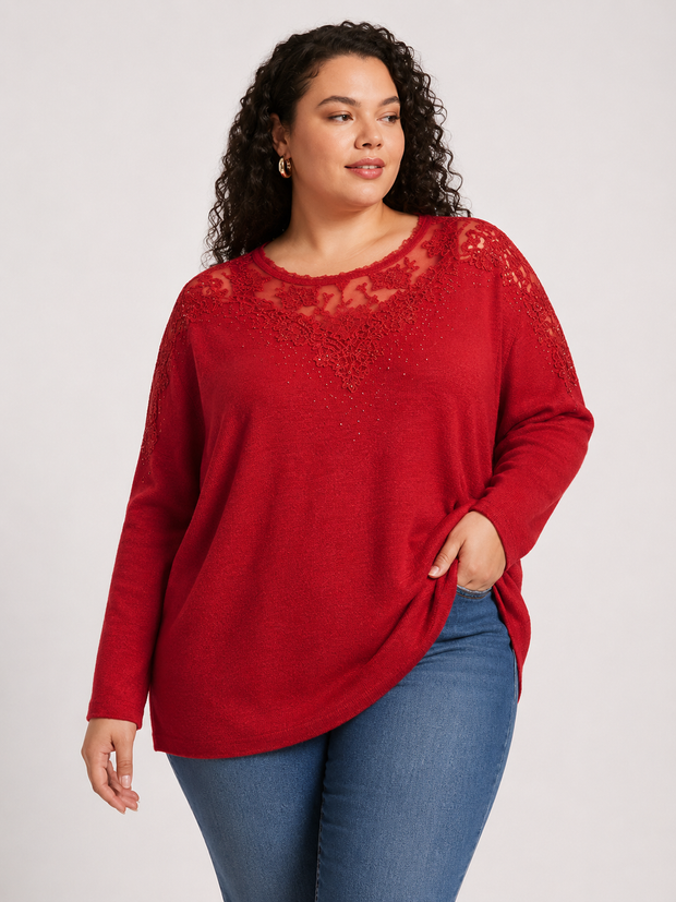 Abigail | Plus Size Lace Embellished Knit Tunic Top