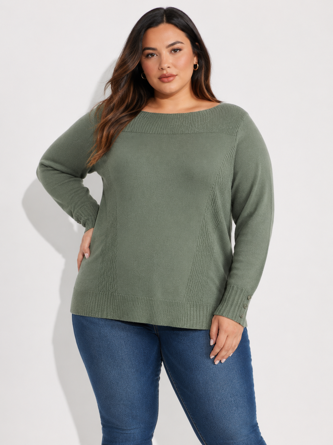 Adeline | Plus Size Long Sleeve Tunic Top with Button Cuffs