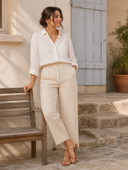 Amelia | Plus Size Linen Blend Straight Leg Pants for Smart Casual Looks
