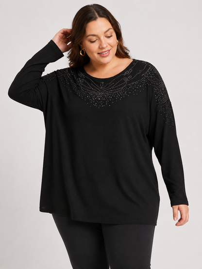 Ashley | Plus Size Embellished Neck Tunic Top with Dolman Sleeves