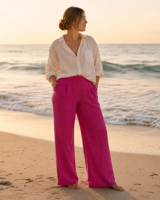 Ava | Plus Size High Waisted Linen Pants Straight Leg for Women in Relaxed Summer Style