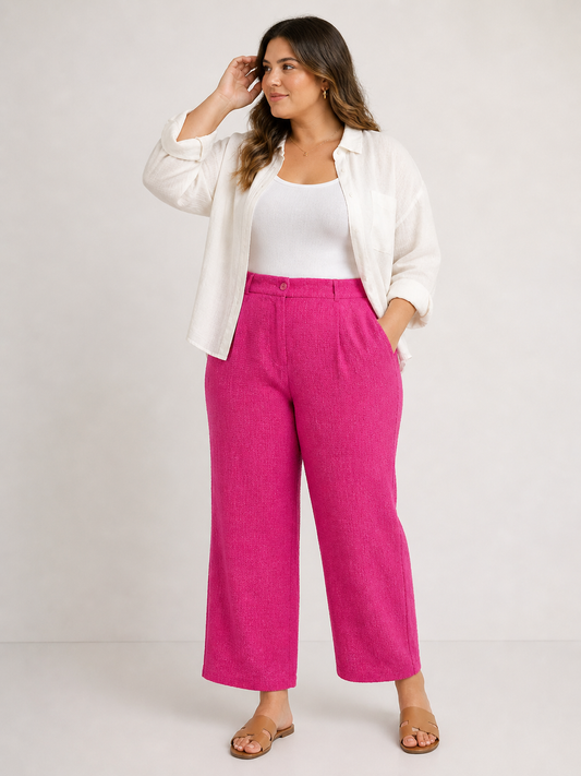 Ava | Plus Size High Waisted Linen Pants Straight Leg for Women in Relaxed Summer Style