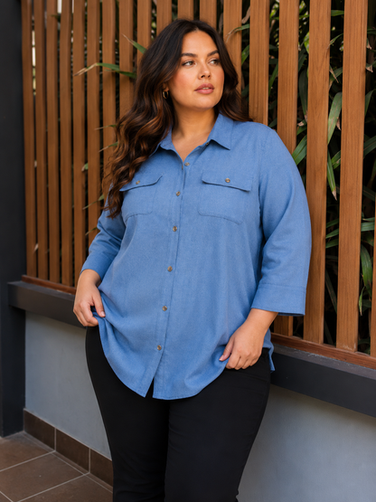 Callista | Plus Size Utility Shirt Tunic with Button Front