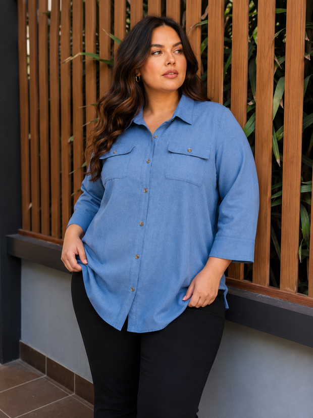 Callista | Plus Size Utility Shirt Tunic with Button Front
