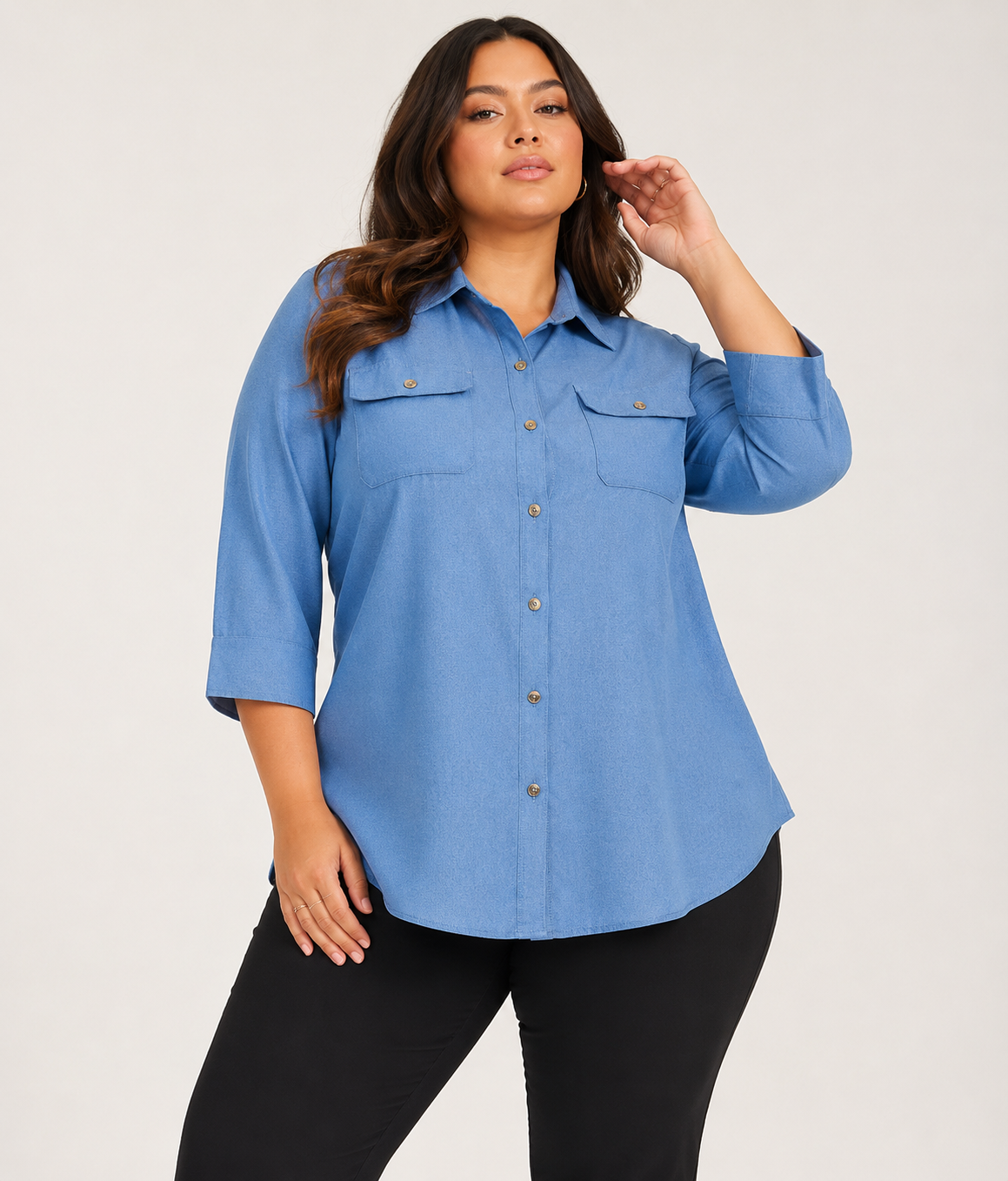 Callista | Plus Size Utility Shirt Tunic with Button Front