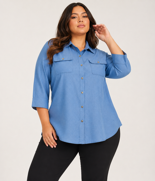 Callista | Plus Size Utility Shirt Tunic with Button Front