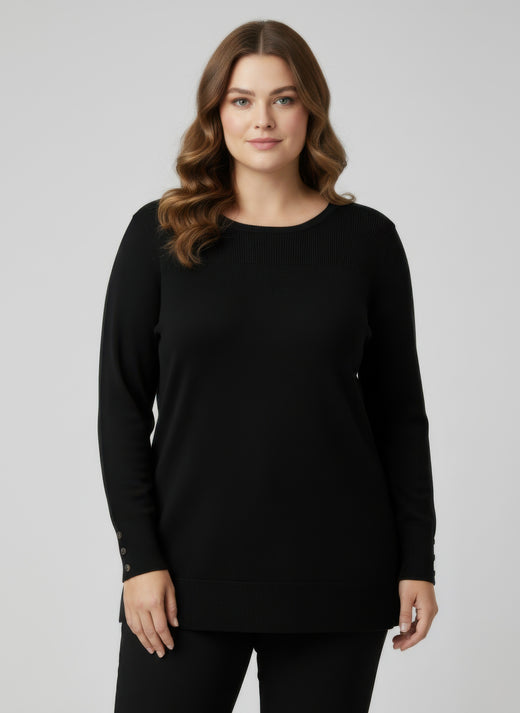 Lenora | Plus Size Button Cuff Tunic Top in Ribbed Knit