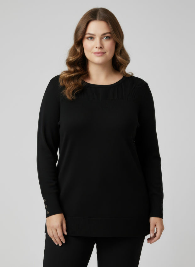 Lenora | Plus Size Button Cuff Tunic Top in Ribbed Knit