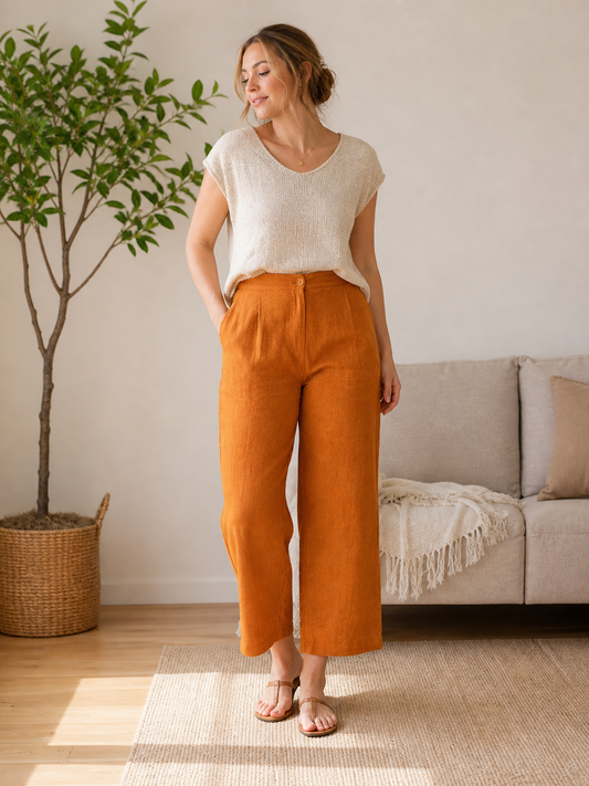 Charlotte | Plus Size High Waist Linen Blend Pants for Women in Everyday Style