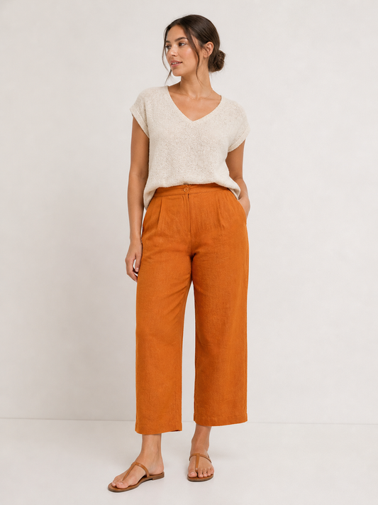Charlotte | Plus Size High Waist Linen Blend Pants for Women in Everyday Style