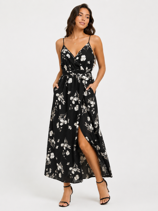 Chloe | Floral Wrap Knot Side Cami Fit Dress for Women in Feminine Summer Style