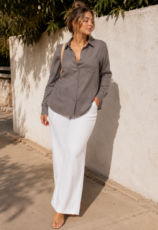 Claire | Long Sleeve Linen Blend Shirt for Women in Relaxed Everyday Style
