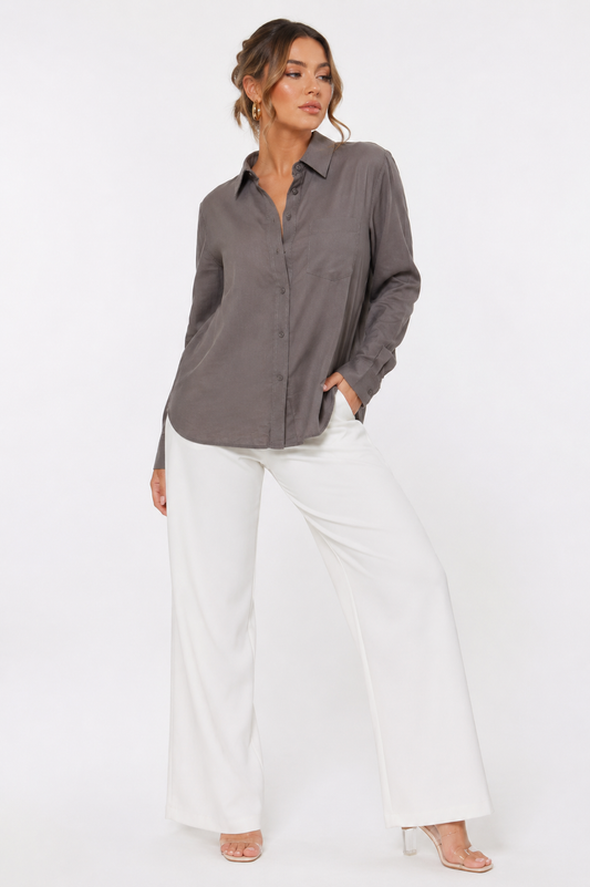 Claire | Long Sleeve Linen Blend Shirt for Women in Relaxed Everyday Style