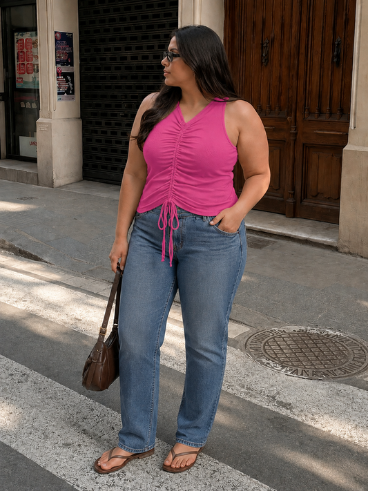 Elena | Plus Size Ribbed Sleeveless Ruched Tank Top for Women in Confident Everyday Style