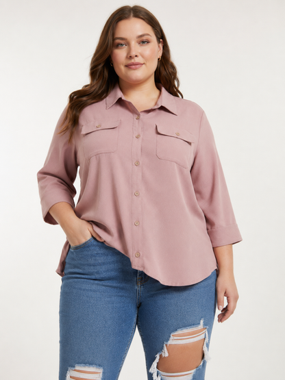 Elodie | Plus Size Button Front Shirt Tunic with Utility Pockets