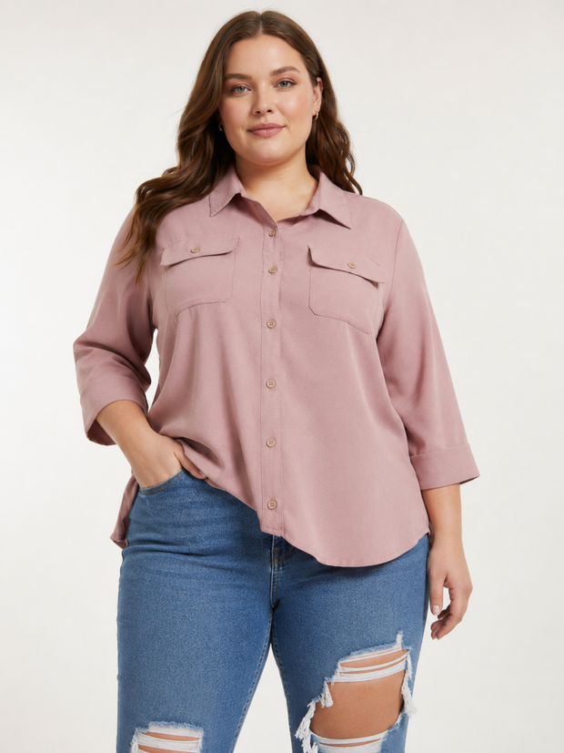 Elodie | Plus Size Button Front Shirt Tunic with Utility Pockets