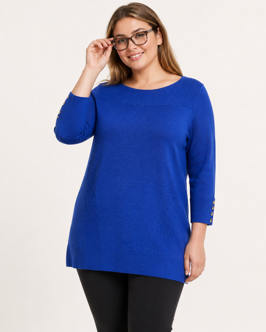 Elora | Plus Size Ribbed Tunic Sweater with Button Cuff Detail