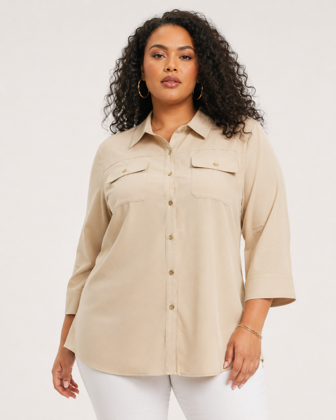 Hannah | Plus Size Button Front Shirt Tunic with Utility Pockets
