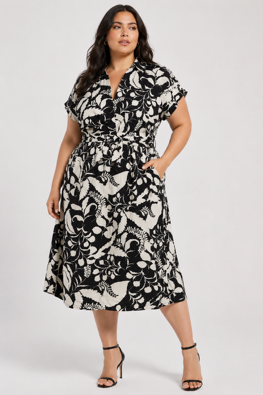 Harper | Floral Print Wrap Tie Plus Size Midi Dress for Women in Effortless Summer Style
