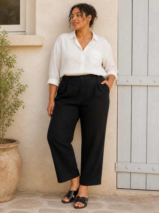 Daphne | Plus Size Straight Leg Linen Trousers High Rise for Effortless Style
