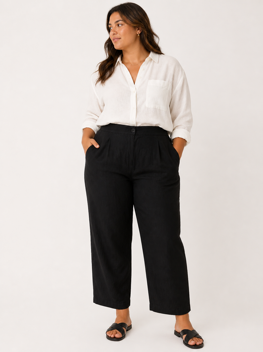 Daphne | Plus Size Straight Leg Linen Trousers High Rise for Effortless Style