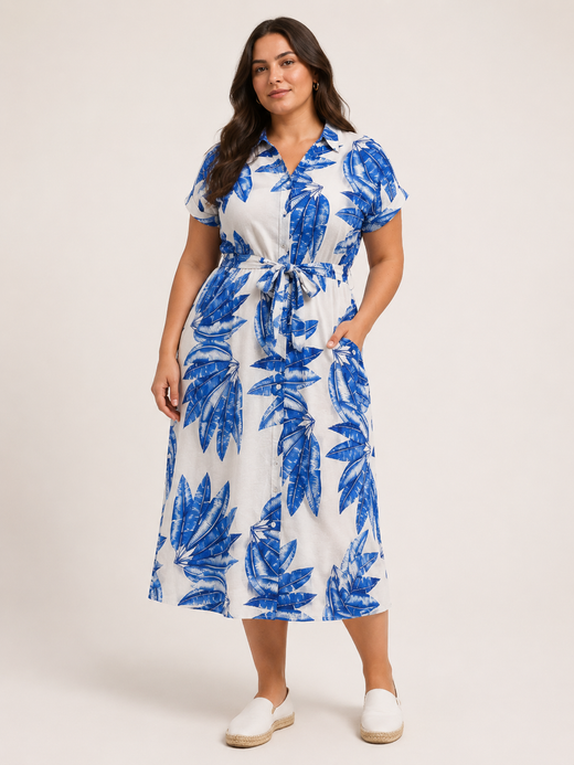 Isla | Plus Size Tropical Leaf Midi Dress for Women in Breezy Summer Style