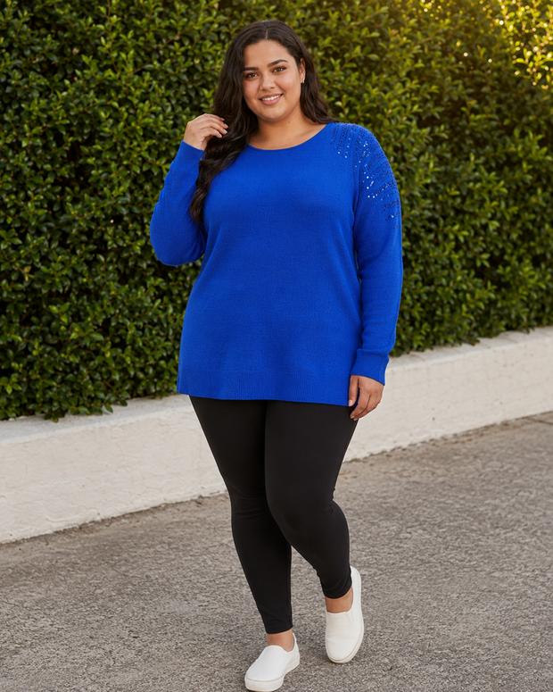 Isla | Plus Size Knit Tunic Top for Women with Sequin Shoulder Detail