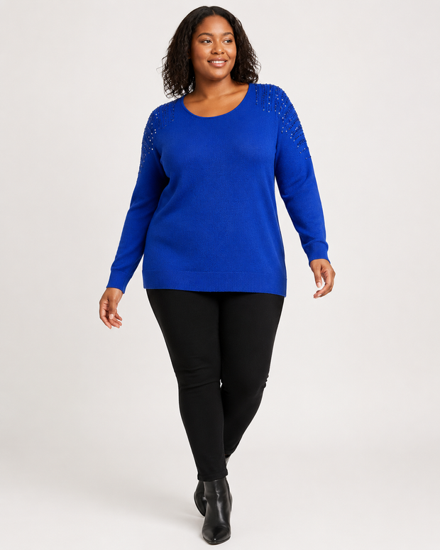 Isla | Plus Size Knit Tunic Top for Women with Sequin Shoulder Detail