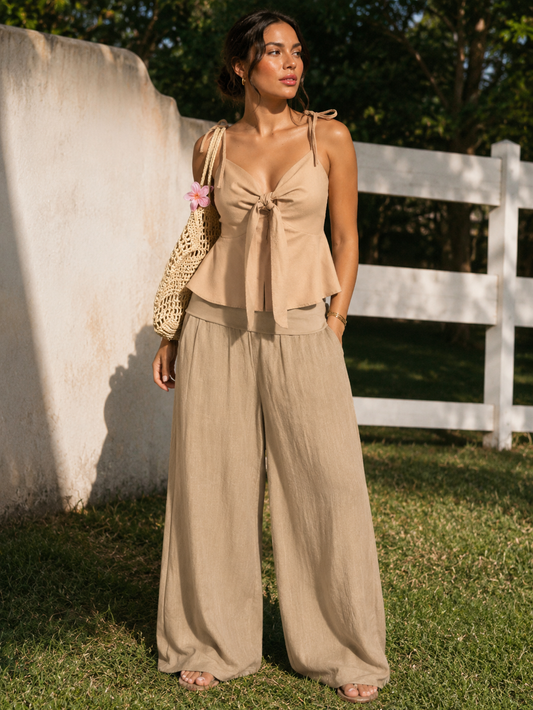 Leah | Tie Front Spaghetti Strap Top for Women in Casual Warm Weather Style