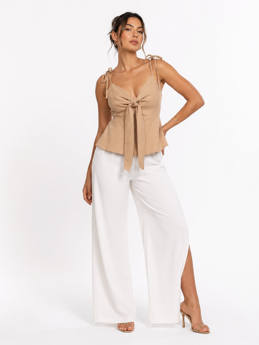 Leah | Tie Front Spaghetti Strap Top for Women in Casual Warm Weather Style