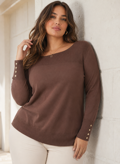 Maris | Plus Size Ribbed Knit Tunic Top with Button Cuffs