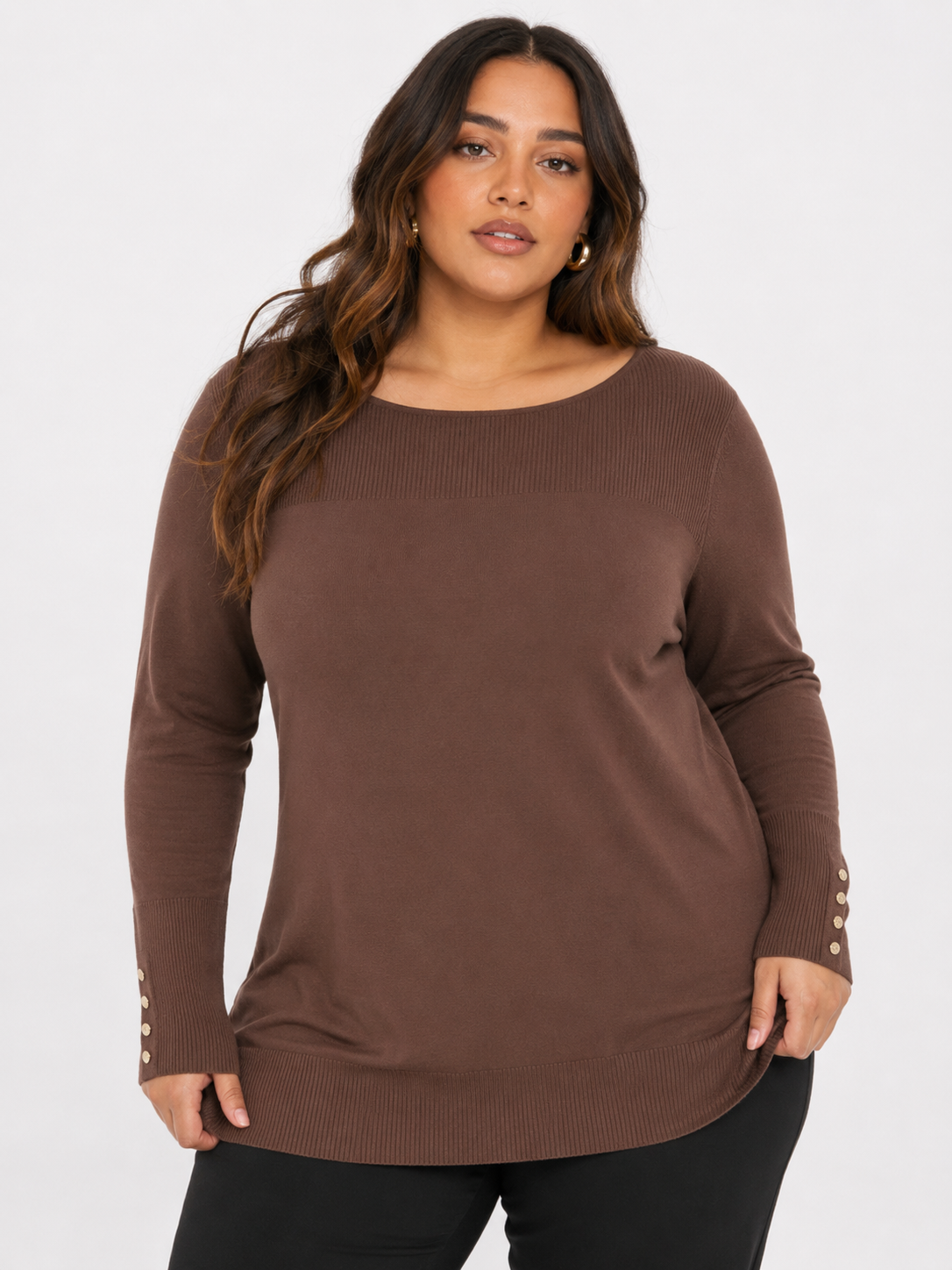 Maris | Plus Size Ribbed Knit Tunic Top with Button Cuffs