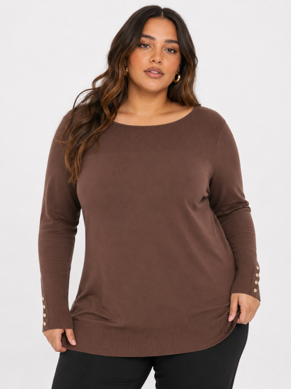 Maris | Plus Size Ribbed Knit Tunic Top with Button Cuffs