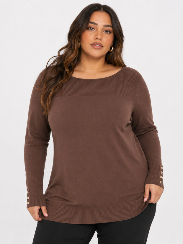Maris | Plus Size Ribbed Knit Tunic Top with Button Cuffs