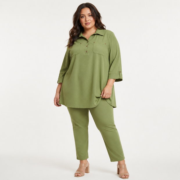 Megan | Plus Size Roll Sleeve Blouse with Utility Pockets