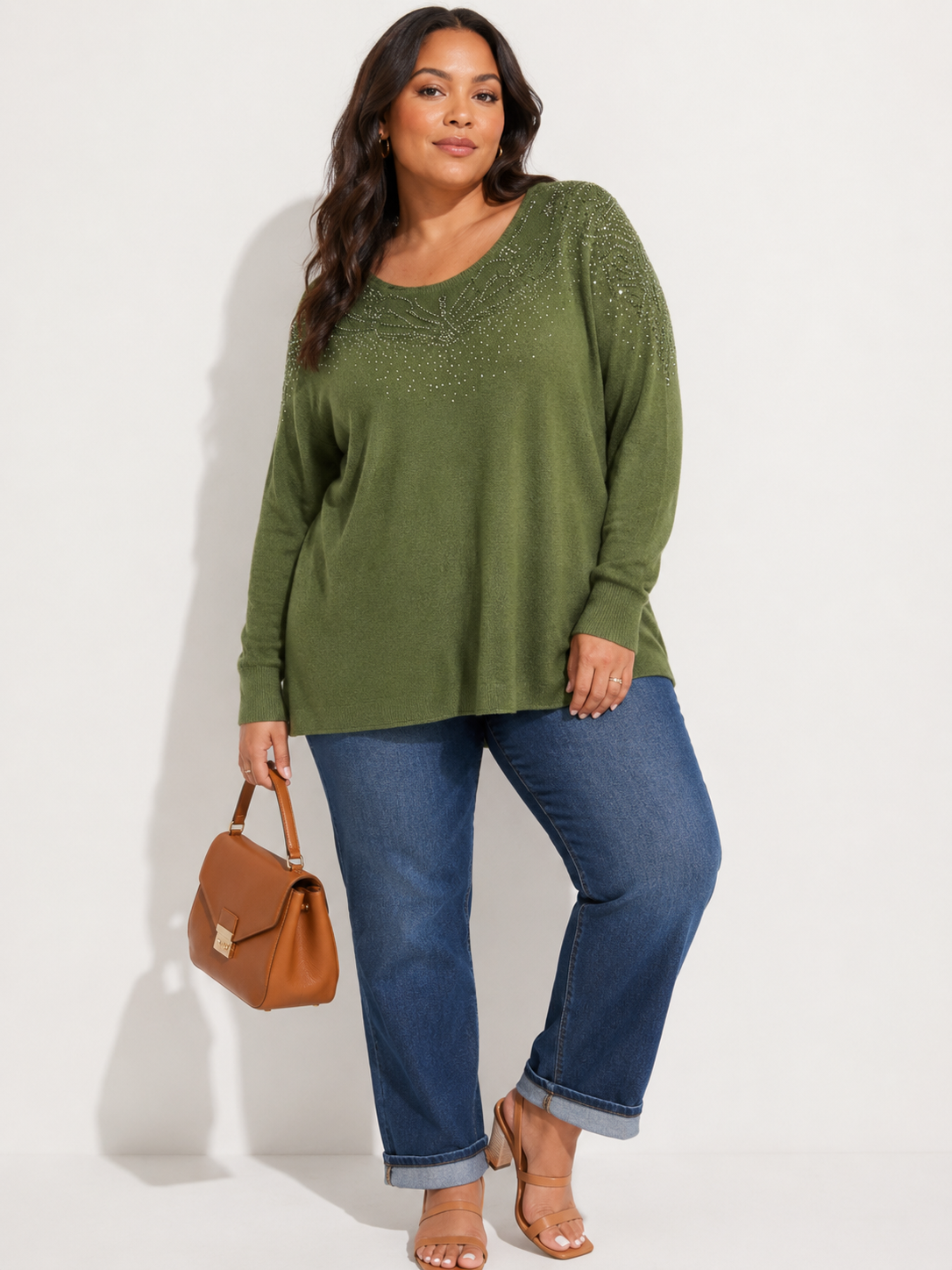 Nadia | Plus Size Embellished Tunic Top with Dolman Sleeves