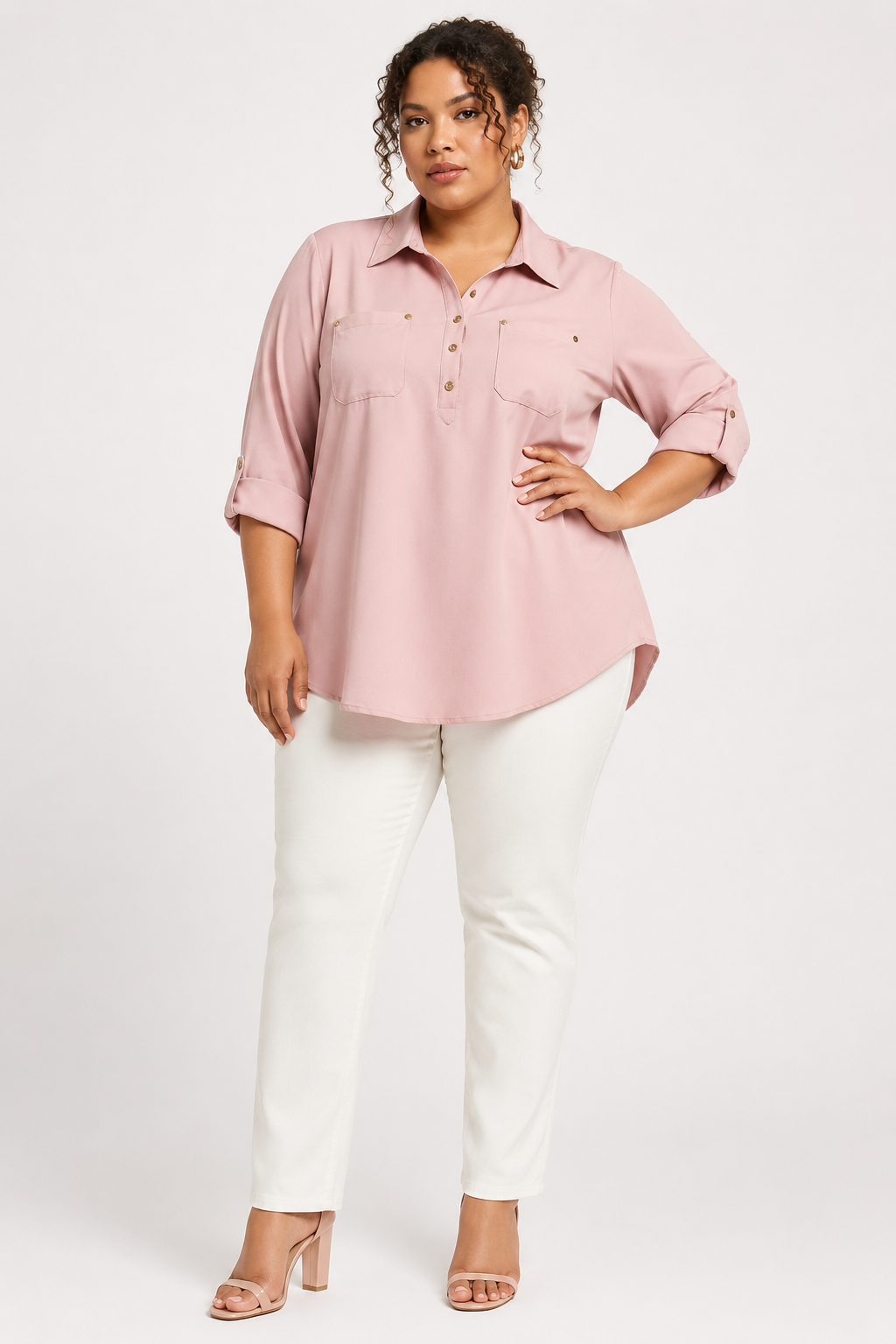 Nicole | Plus Size Button Front Utility Blouse
