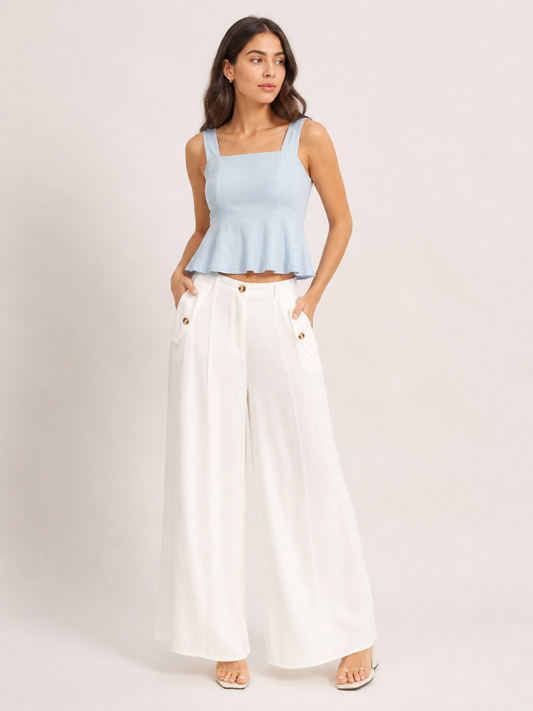 Stella | Wide Leg Linen Pants with Flap Pockets for Casual Everyday Comfort