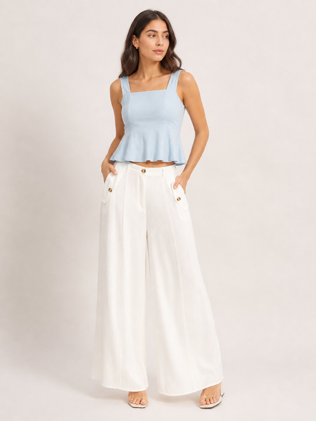 Stella | Wide Leg Linen Pants with Flap Pockets for Casual Everyday Comfort