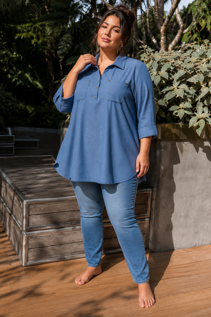 Rachel | Plus Size Utility Blouse with Roll Sleeves