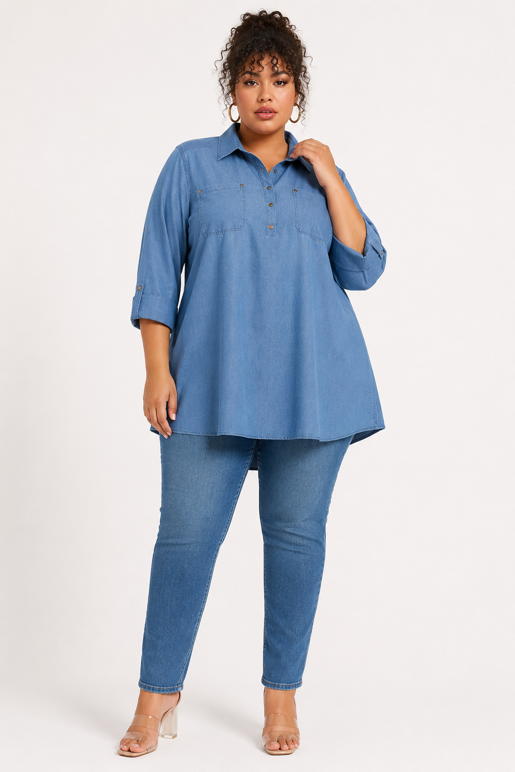 Rachel | Plus Size Utility Blouse with Roll Sleeves
