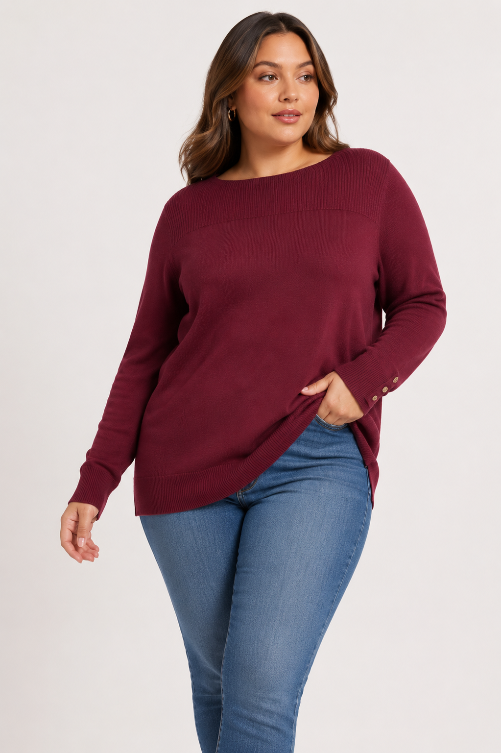 Rosalie | Plus Size Wide Neck Tunic Top with Button Cuffs
