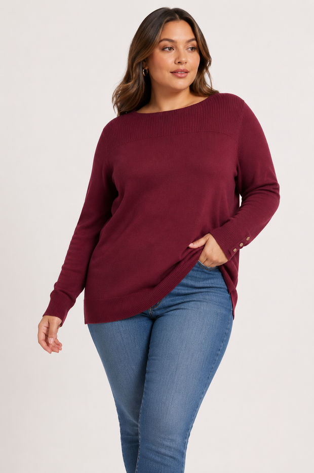 Rosalie | Plus Size Wide Neck Tunic Top with Button Cuffs